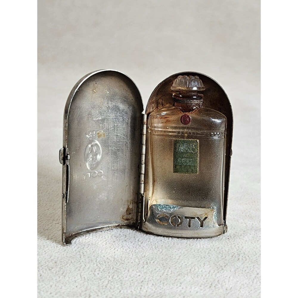 Vintage Mini Coty De Paris Perfume Bottle w/ Metal Case 2 3/8” Label Seal Intact